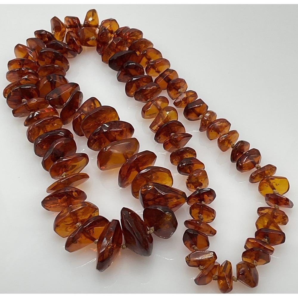 Vintage Baltic Amber Graduated Nugget Necklace Cognac  70g Endless Strand 28 in